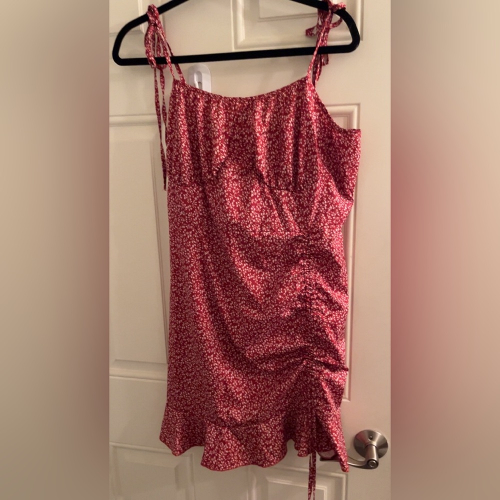 Red and white floral dress